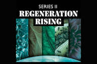 Banner for Series II: Regeneration Rising, featuring diverse natural elements like cells, leaves, and bees.